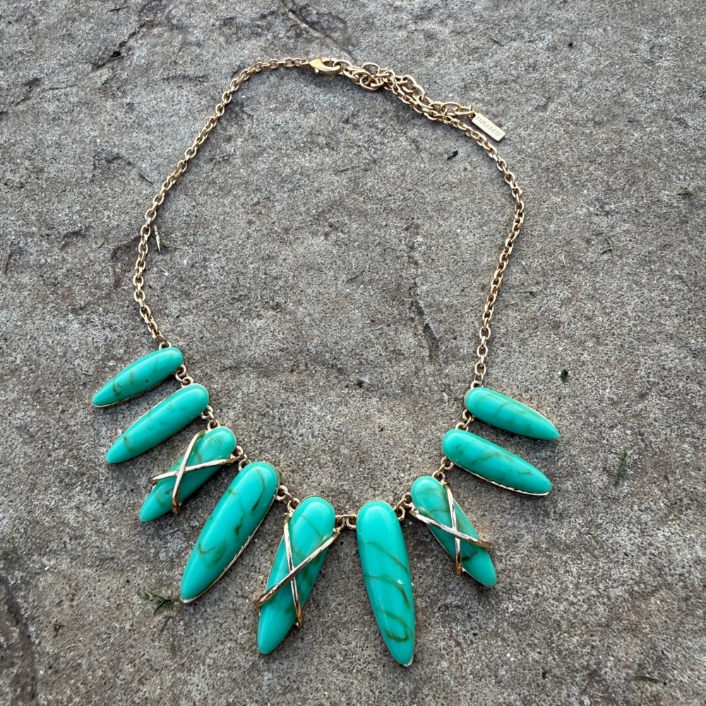 Sugarfix by BaubleBar Turquoise Gold Tone Spike Statement Collar Necklace 19.5"